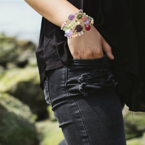 Stretch Bracelet Handcrafted Beads & Stone Set 5 - Picture 2 of 2